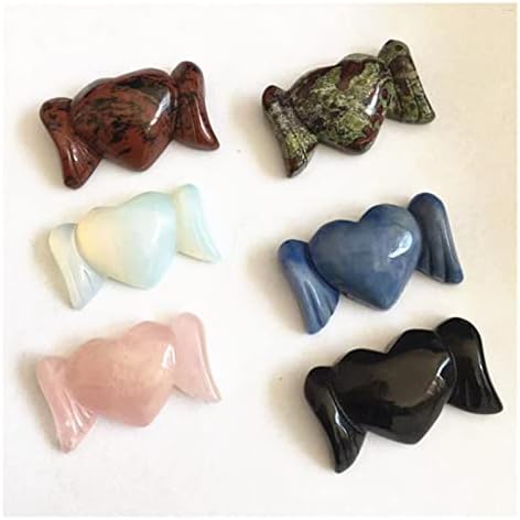 FIDEMM Natural Rose Crystal Heart with Wings Shape Stone Healing Decor