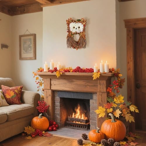 Winemana Owl Fall Wreath 14 Inch Handmade Decor