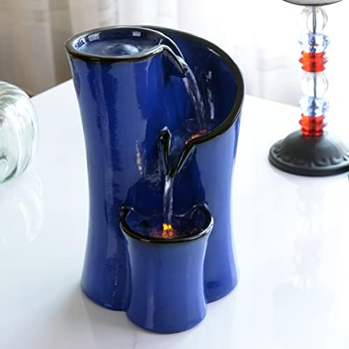 Blue Imitation Ceramic Tabletop Fountain with 3 Reflective LED