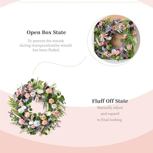 22 Inch Faux White Morning Glory Wreath for Front Door