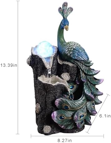 Kalona 1339 Inch Imitation Peacock Fountain with RGB LED Lights and Glass Rotating Ball