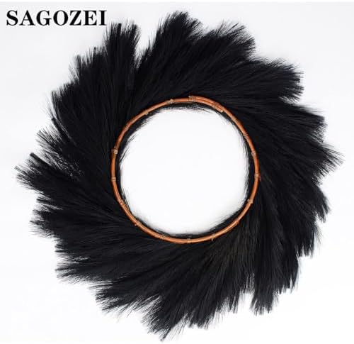 24 Inch Black Faux Pampas Grass Wreath for Front Door