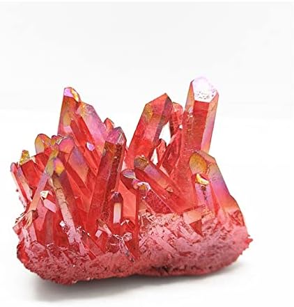 FLOAPA Natural Crystal Red Angel Aura Quartz Cluster with Titanium Coating Decoration Stone