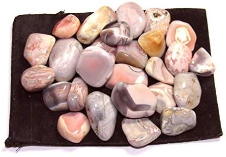 Tumbled Pink Botswana Agate Stones in Velvet Bag