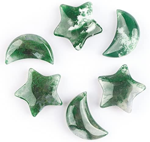 SMQ Moss Agate Moon Star Healing Crystal Set