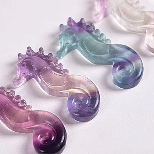 Crystal Stones Seahorse Figurines Rainbow Fluorite Carved Hippocampus Ornament Gift
