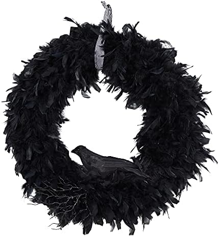 Nearly Natural 30in Halloween Raven Feather Wreath