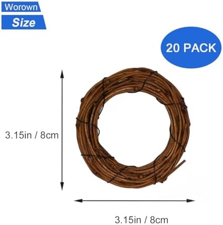 Worown 20 Pcs 3 Inch Natural Grapevine Wreaths Set