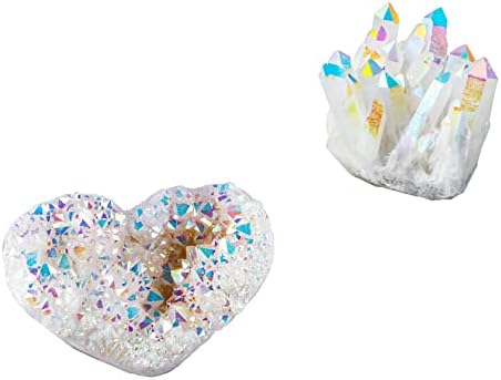 Rockcloud Titanium Coated Crystal AB Rough Stone Cluster Druzy Geode Figurine 2 Pcs