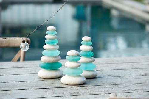 Garden Age Supply Quintuple Glass Cairn Set with White and Blue Stones