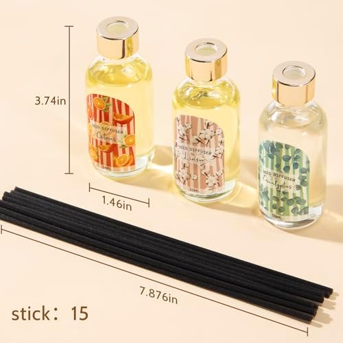 3 Pack Reed Diffuser Set Linen Eucalyptus Citrus Scented for Home Office Decor