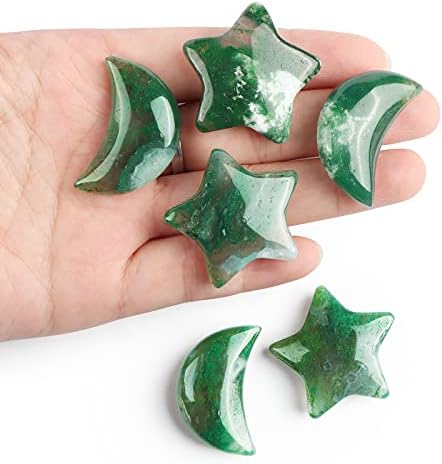 SMQ Moss Agate Moon Star Healing Crystal Set