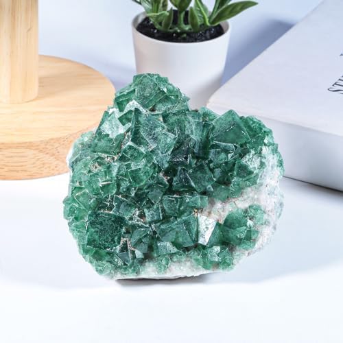 Rockcloud Natural Fluorite Crystal Geode Cluster for Meditation and Feng Shui