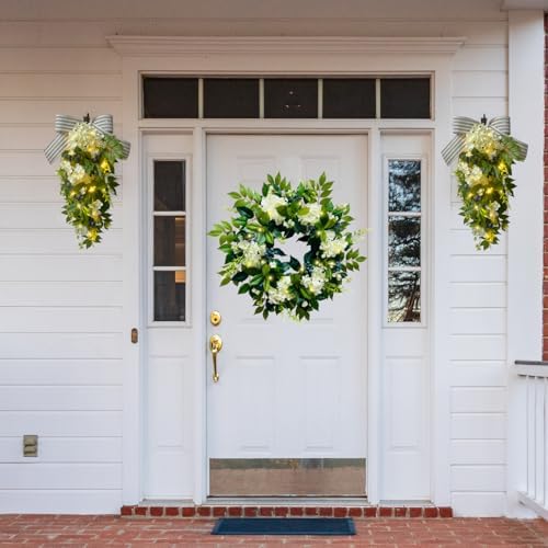 22 Inch Lighted Hydrangea Wreath with Timer for All Seasons