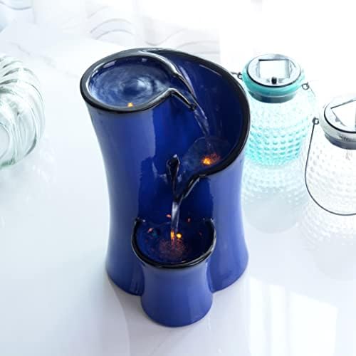 Blue Imitation Ceramic Tabletop Fountain with 3 Reflective LED