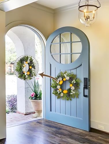 18 Inch Artificial Lemon Wreath for Front Door Summer Door Decor