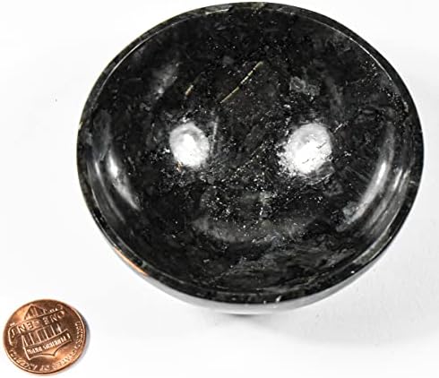 3 Inch Black Larvikite Gemstone Bowl with Moonstone
