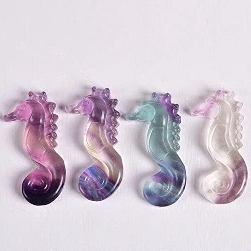Crystal Stones Seahorse Figurines Rainbow Fluorite Carved Hippocampus Ornament Gift