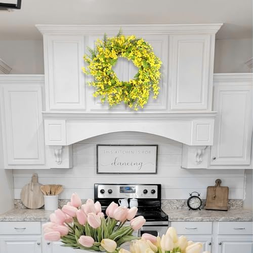 Cityes Yellow Forsythia Spring Wreath 20 Inches Artificial Floral Wreath for Front Door Decor