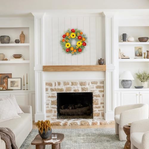 Hollyone 20 Inch Artificial Spring Wreath with Sunflowers and Eucalyptus Leaves