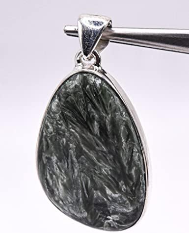 35mm 40ct Green Clinochlore Seraphinite Pendant in Sterling Silver Gift Box