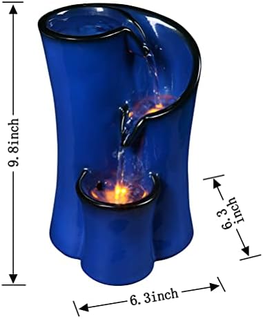 Blue Imitation Ceramic Tabletop Fountain with 3 Reflective LED