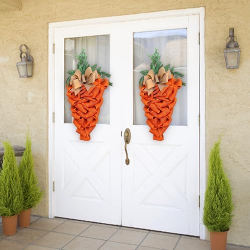 Easter Carrot Wreath with Bow and Eucalyptus Leaves