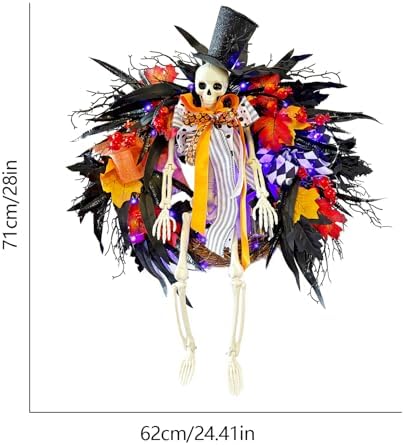 28 Inch Halloween Skeleton Wreath with Lights