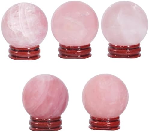 TUMBEELLUWA Rose Quartz Crystal Ball with Wood Stand