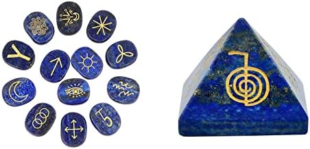 Lapis Lazuli Witches Runes Set Crystal Pyramid for Feng Shui Meditation Decor