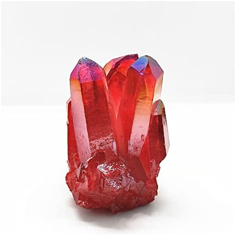 FLOAPA Natural Crystal Red Angel Aura Quartz Cluster with Titanium Coating Decoration Stone