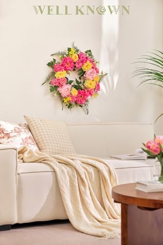 Bright Spring Wreath for Front Door with Peonies and Roses