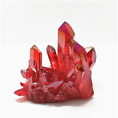 FLOAPA Natural Crystal Red Angel Aura Quartz Cluster with Titanium Coating Decoration Stone