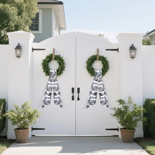 Black Wreath Sash for Front Door - 2 Pcs French Toile Accents for Home Decor