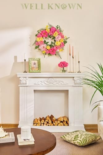 Bright Spring Wreath for Front Door with Peonies and Roses