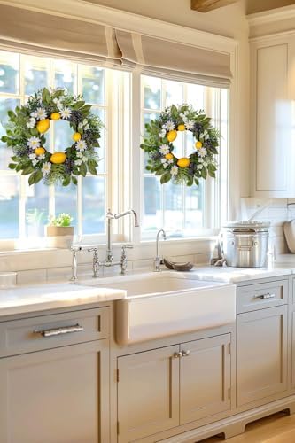 18 Inch Artificial Lemon Wreath for Front Door Summer Door Decor