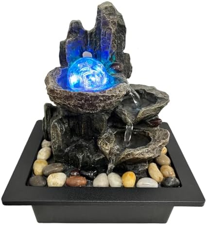 Indoor Rotating Waterfall Fountain with LED Lights and River Rocks