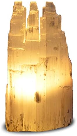 Natural White Selenite Triple Skyscraper Lamp with Dimmer Switch