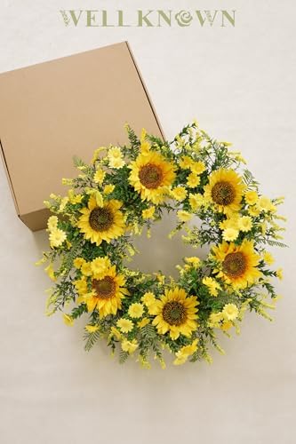 21 Inch Handmade Silk Sunflower Wreath for Front Door