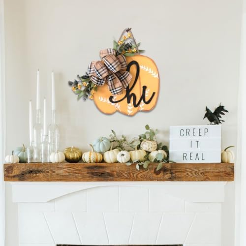 Idyllic Fall Harvest Pumpkin Wreath 12 Inch Wood Decor