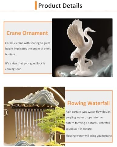 CIFUPUQU Crane Tabletop Water Fountain with Mist and LED Light