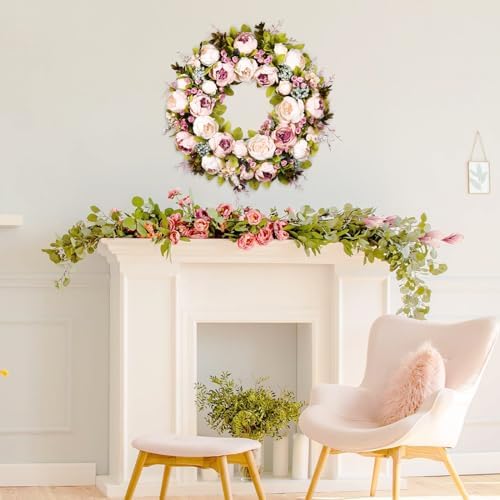 Covanm 22 Inch Spring Peony Wreath for Front Door Decor
