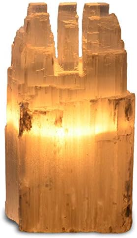 1 Piece Natural White Selenite Triple Skyscraper Lamp - 8 Inch with Dimmer Switch and 15W Bulb