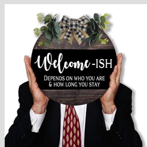 Welcome Sign for Front Door 12 in Round Wood Wreath Wall Hanging