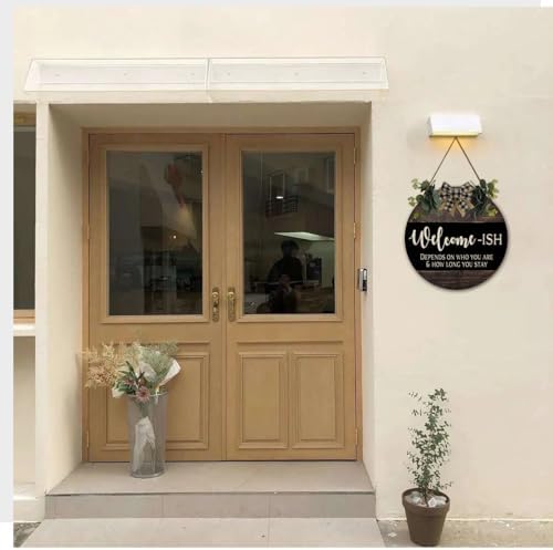 Welcome Sign for Front Door 12 in Round Wood Wreath Wall Hanging