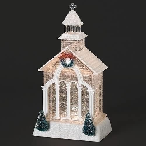 Roman Lighted Swirl Church with Tree and Wreath