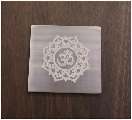 OM Symbol Engraved Selenite Square Plate