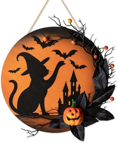 Halloween Wreath Front Door Decor 12 Inch Wood Wreath