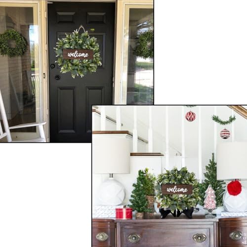 Welcome Wreath for Front Door - Eucalyptus Greenery with Welcome Sign