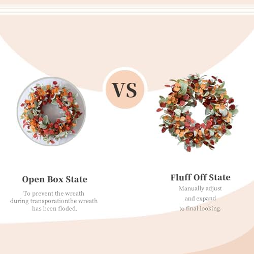 CIR OASES Fall Wreath Door Decor with Lambs Ears and Eucalyptus Leaves